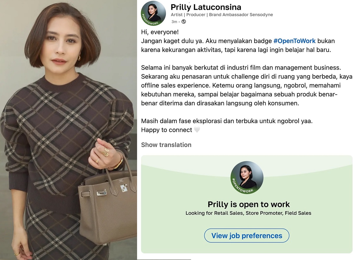 Artis Prilly Latuconsina Terbuka untuk Peluang Kerja Baru